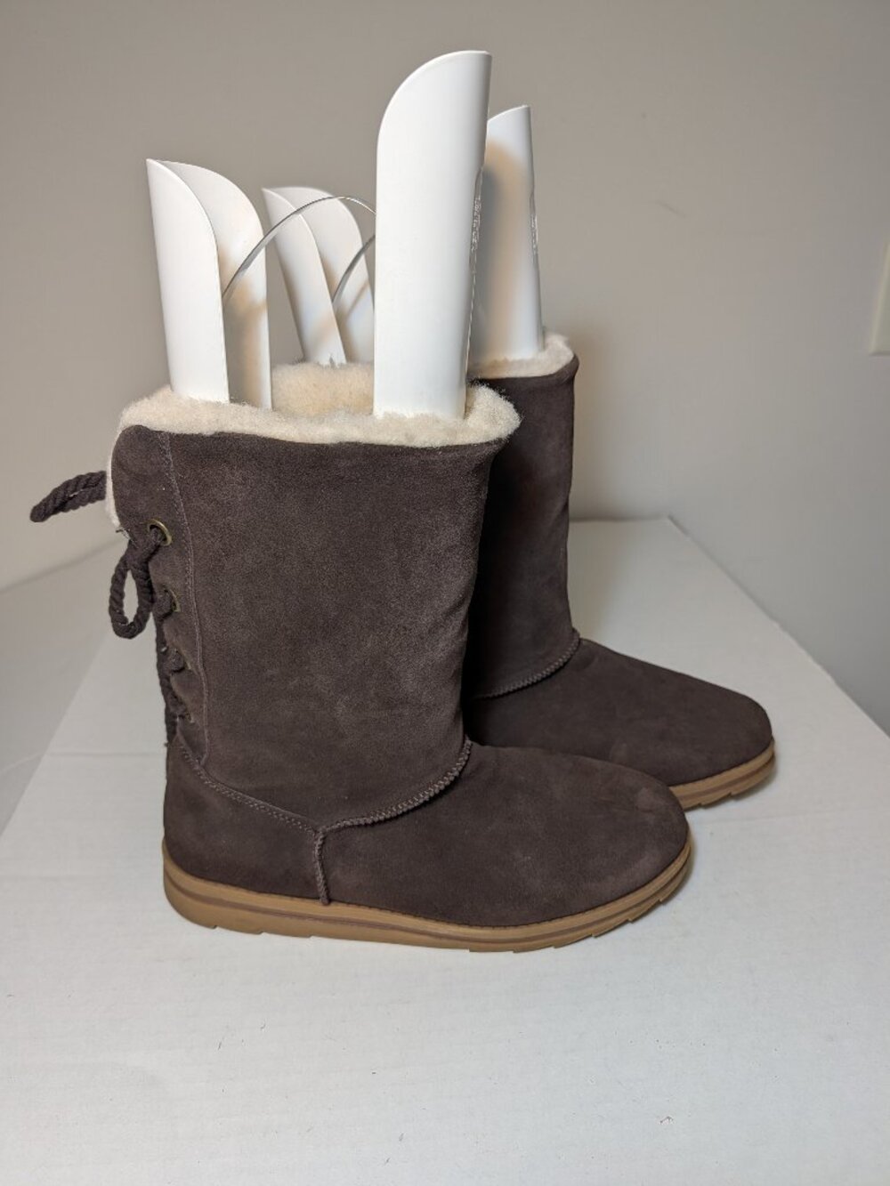 Muk Luks Ziggy Rodeo Lace Back Wool Lining Genuine Suede Boots Brown 10